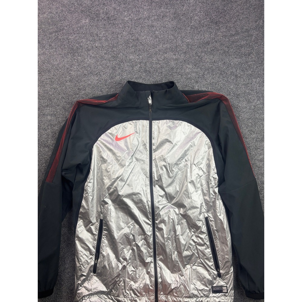 Nike Soccer Strike Elite Woven Water Repellent Jacket Mens M Silver Red Full Zip